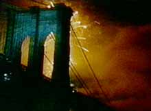 Fireworks Behind Bridge Tower